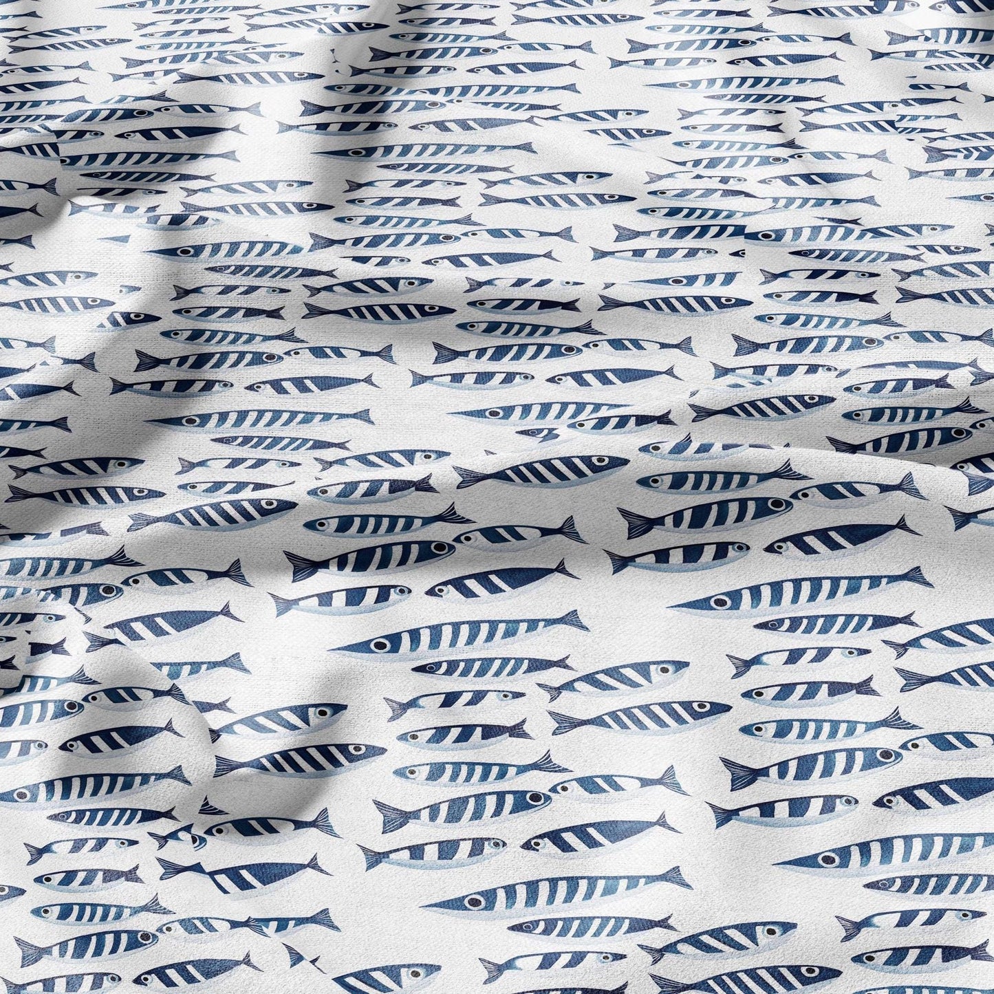 100% LINEN Fabric Sardines fish print - animal linen fabric for upholstery home decor curtains pillowcases dress making Lithuania Linen