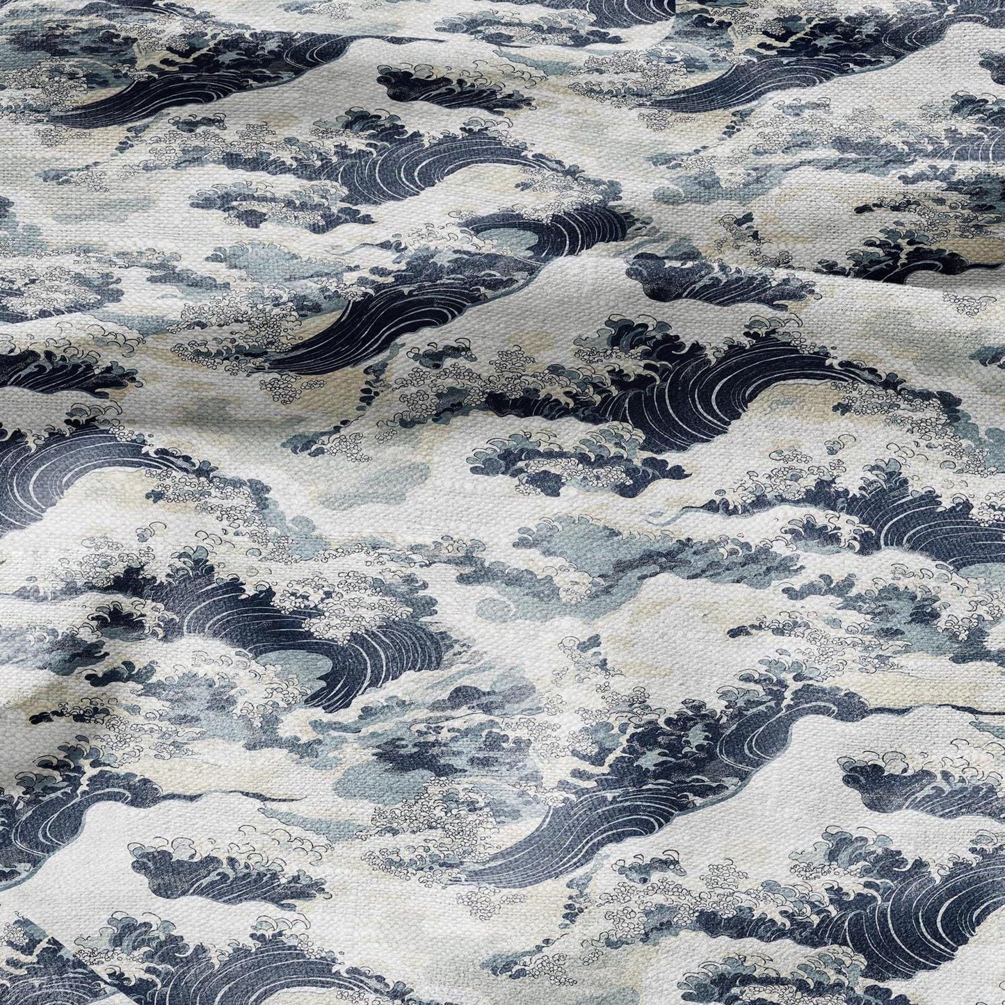 100% LINEN Fabric Japanese waves Print- linen Fabric by the Yard by LithuanianLinen for upholstery dressmaking curtains home textile