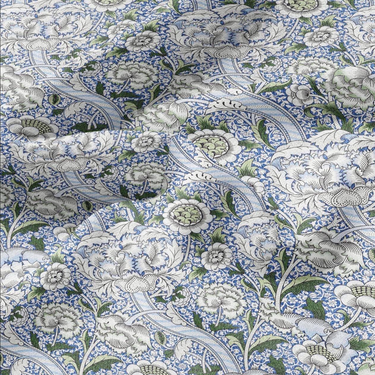 William Morris Wandle blue print on 100% LINEN - Victorian Art crafts linen Fabric - botanical Historical upholstery home textile