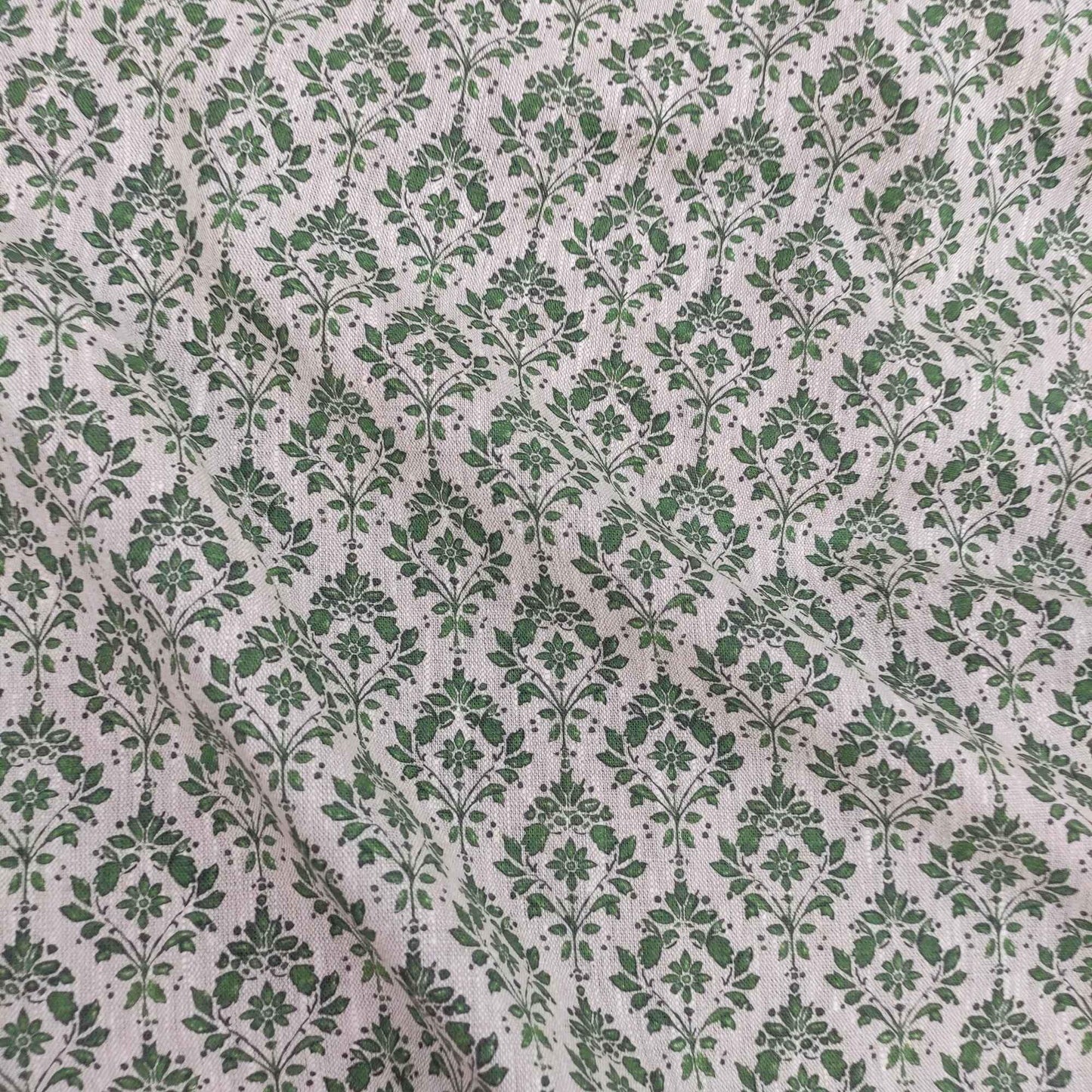 100% LINEN Fabric french green block print on oatmeal natur linen, upholstery linen fabric for home decor 340