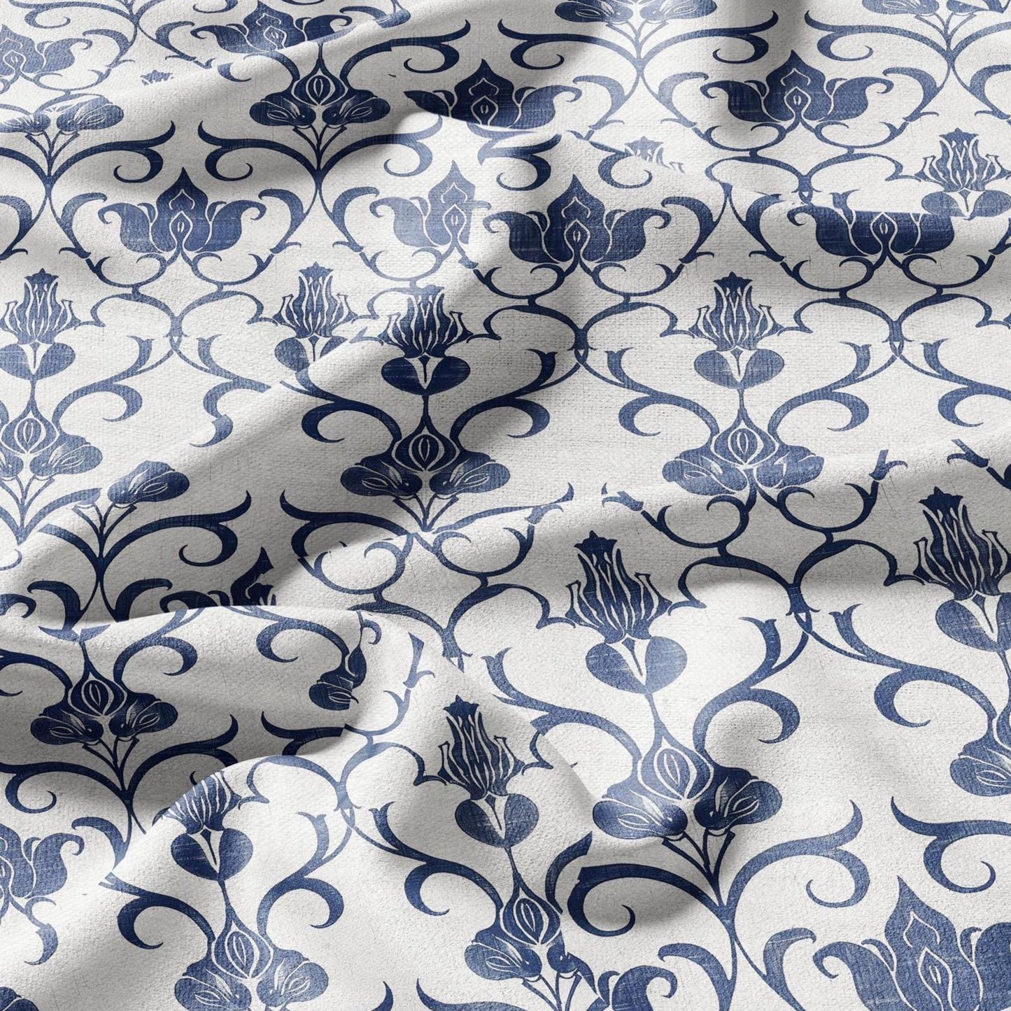 100% LINEN Fabric stripe Tulips floral print linen - blue linen botanical fabric for upholstery home decor dress making