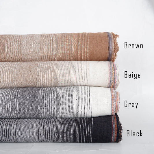 Premium Linen striped Fabric in GRAY beige white - T306 | Medium weight multicolor stripes OMBRE Stripe for clothing home textile