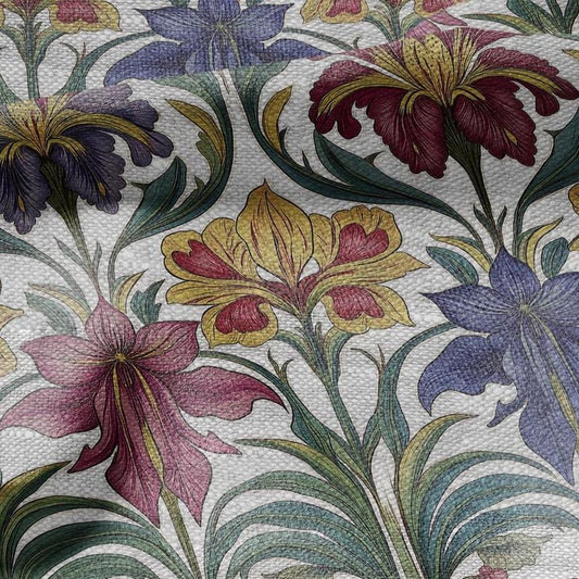 100% LINEN Fabric print Art Nouveau floral - oatmeal linen fabric with floral print - heavy for home decor clothing 3035