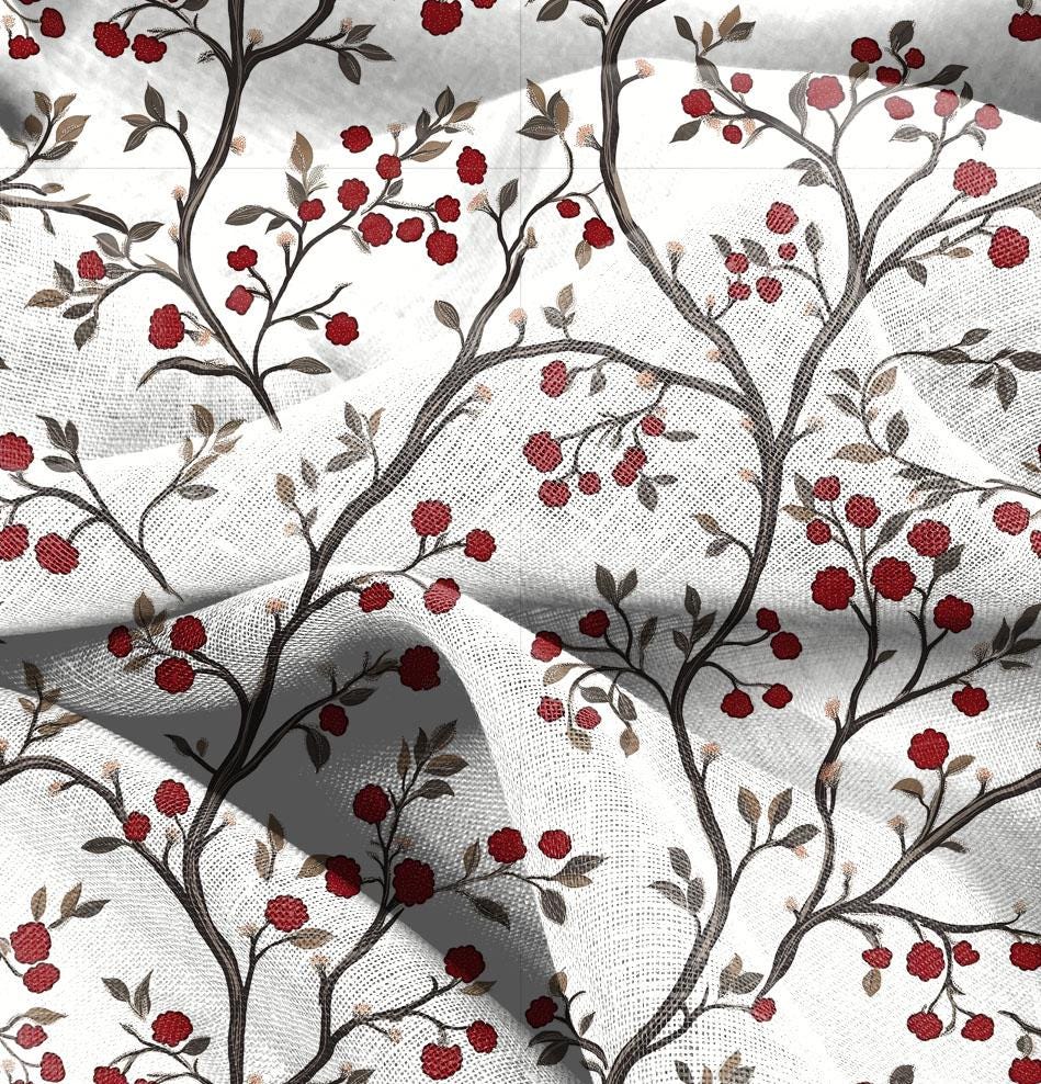 100% LINEN Fabric block print, oatmeal natur linen fabric festive print, heavy linen fabric for upholstery home decor