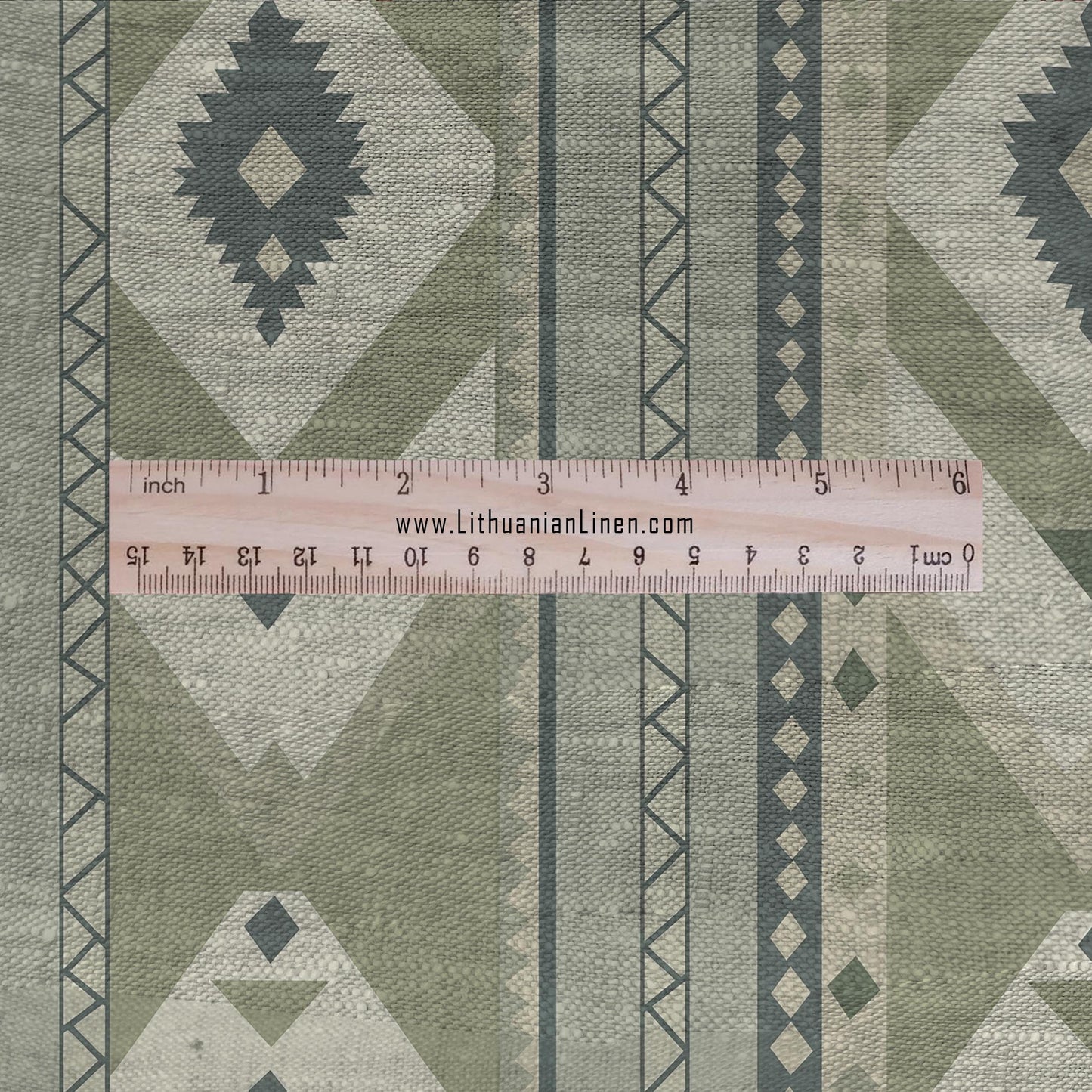 100% LINEN Fabric Western Abstract in pale green - tribal green print on linen print upholstery curtains dress making