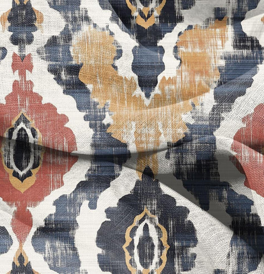 100% LINEN Fabric Abstract Ikat etno print, red brwn black ikat print on linen for upholstery home decor curtains pillows