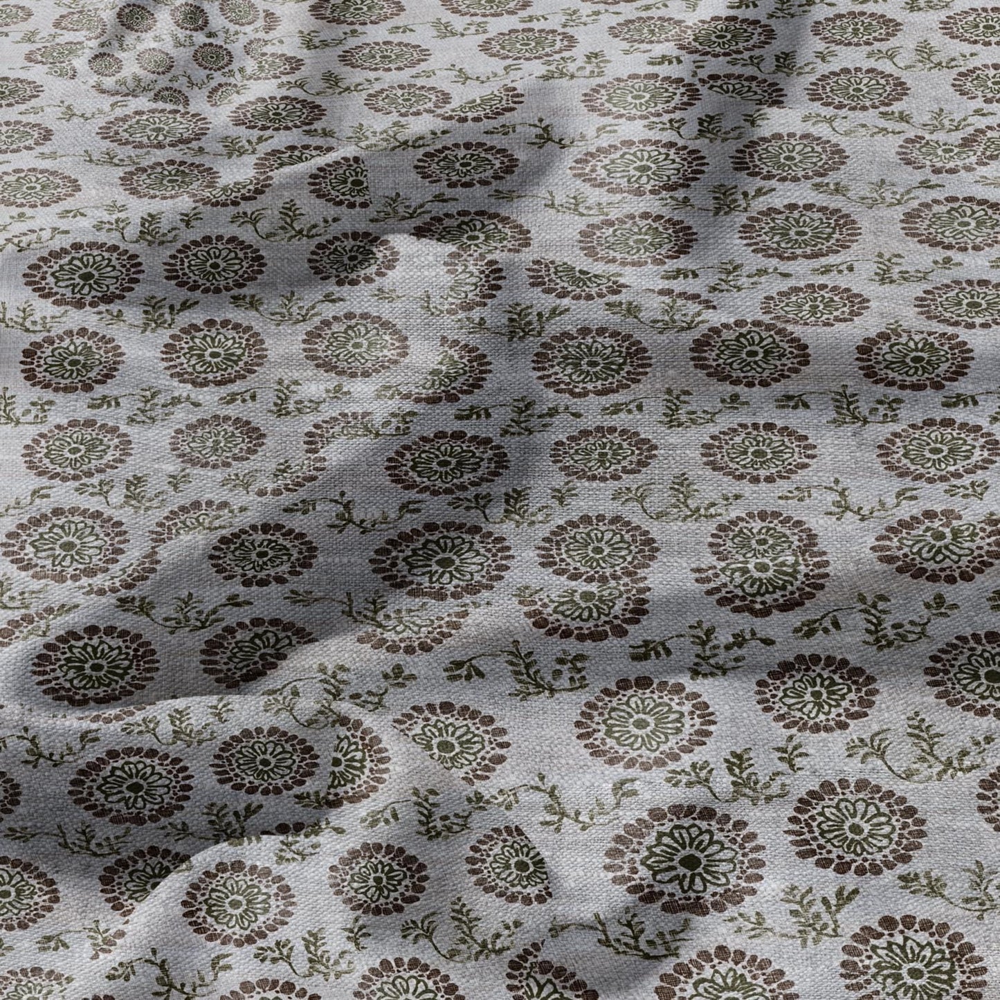 100% LINEN Fabric hand block print flowers - oatmeal natur linen fabric with black yellow print - fabric for home decor upholstery