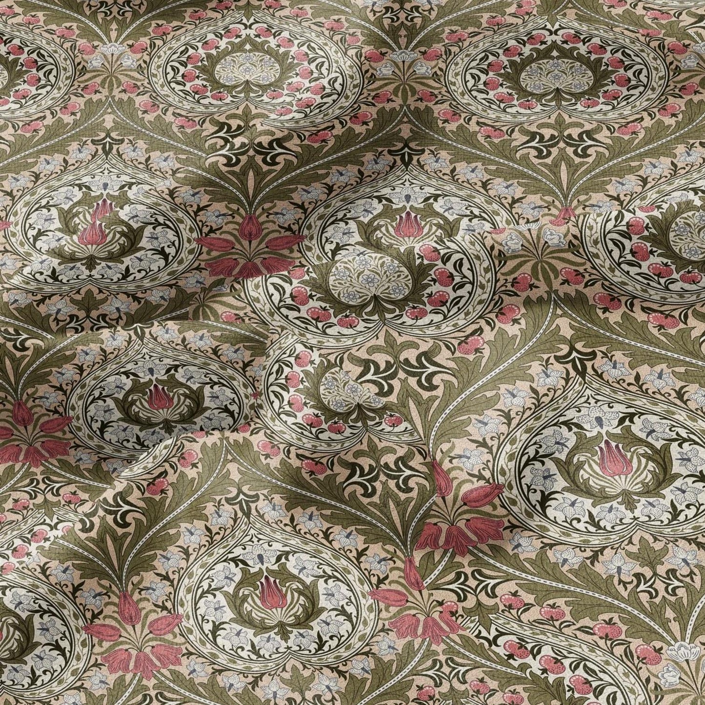 William Morris Eden green print on 100% LINEN - Victorian Art crafts linen Fabric - botanical Historical upholstery home textile