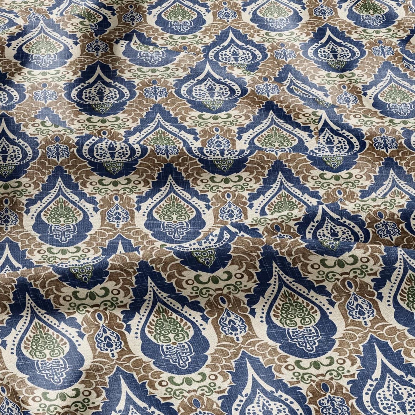 100% linen Vintage Brown Paisley Print fabric for Curtain Upholstery Cushion - Vintage Indian block print fabric for dress making sewing