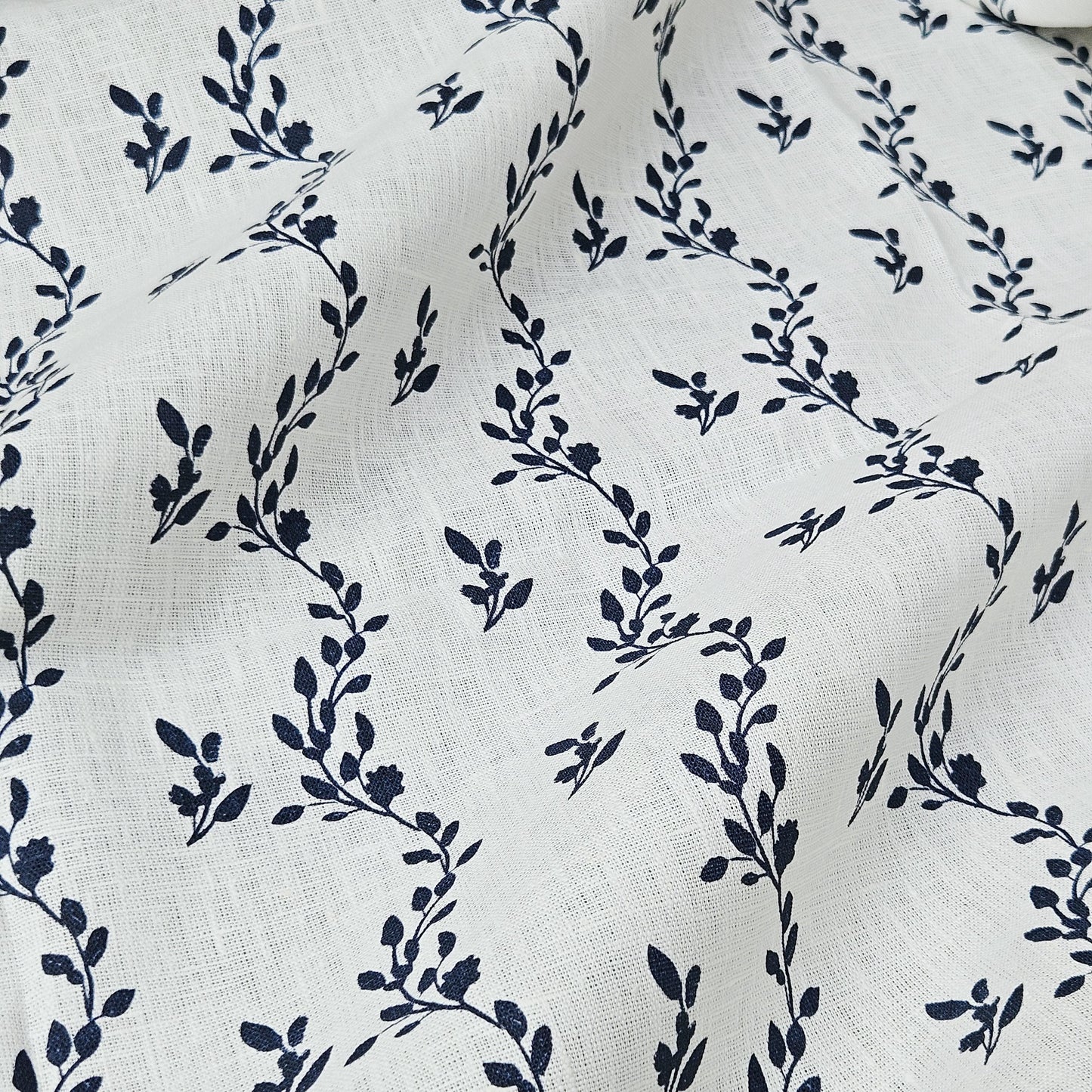 100% LINEN Fabric Striped floral indigo blue - block print vinesprint for upholstery curtains dress making 2642