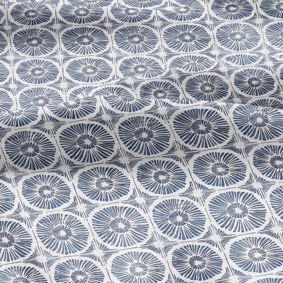 100% LINEN Fabric Japanese indigo blue circle print - Japandi linen print upholstery curtains dress making 2011
