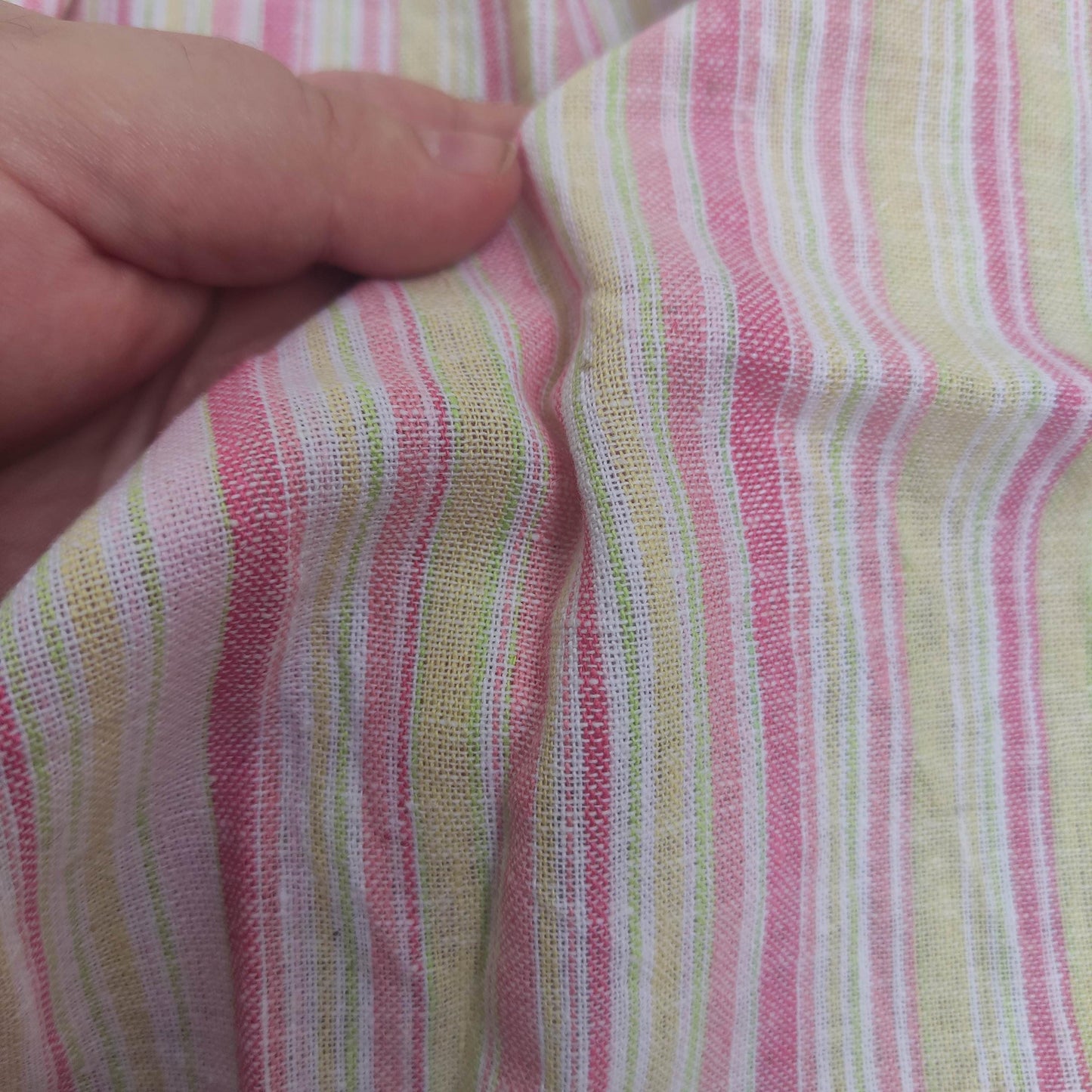 Premium Linen Fabric Santorini striped pink | Midweight multicolor stripes | fabric for home textile curtains tablecloth T137