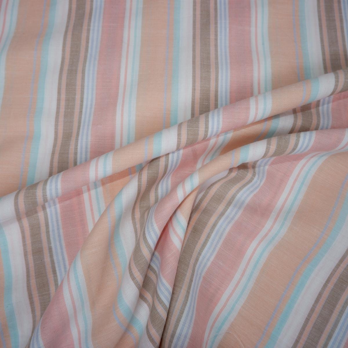 Premium Linen striped Fabric in blush pink BLUE white | Medium weight multicolor stripes Lisbon Stripe for clothing home textile