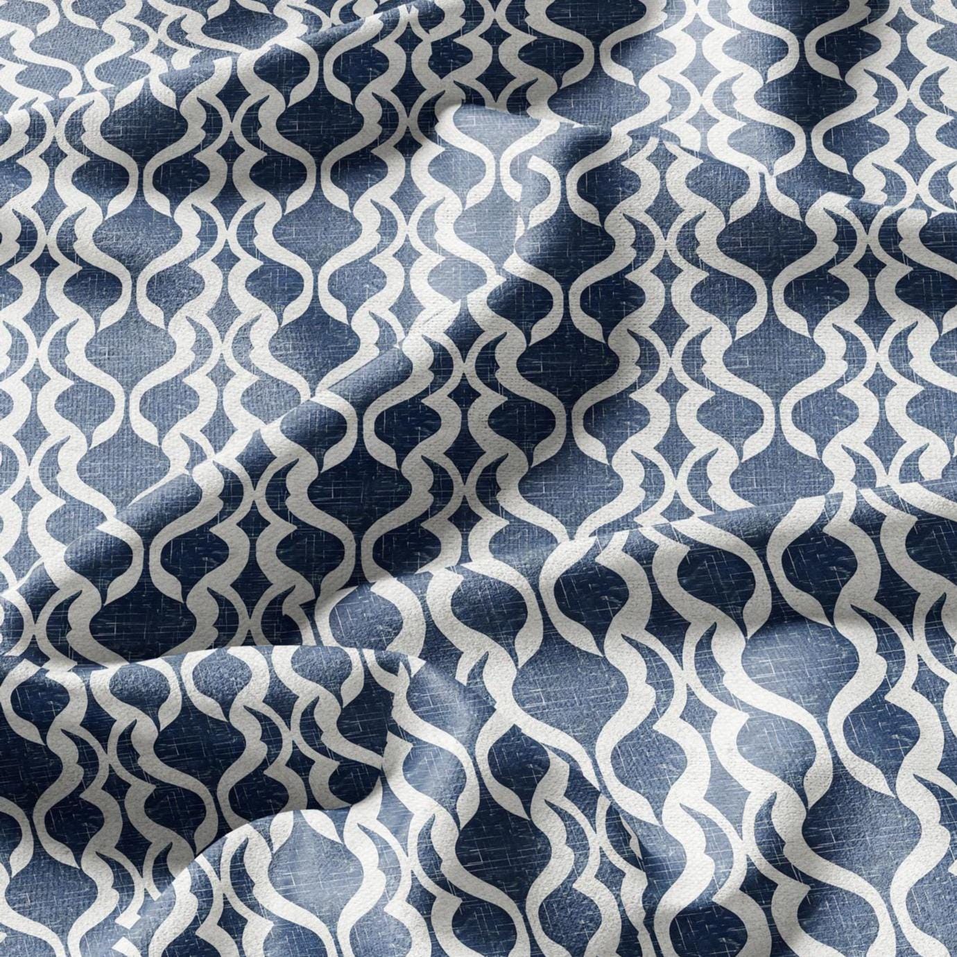 100% LINEN Fabric Abstract indigo blue - stripe blue print on linen fabric for upholstery curtains dress making 2431