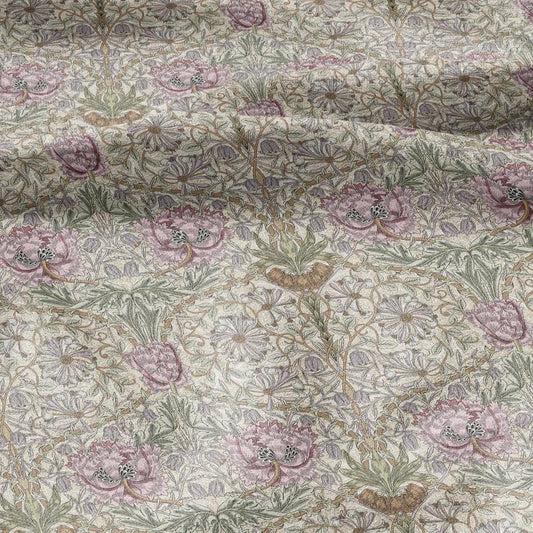 100% linen fabric William Morris Honeysuckle pastel pink print - Victorian Art crafts - Historical pattern for upholstery dress making 2979P
