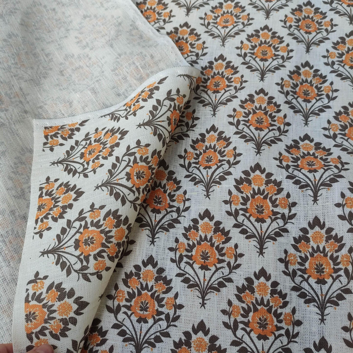 100% LINEN Fabric Floral block print mustard, heavy linen fabric with botanical print for upholstery home decor curtains cushions