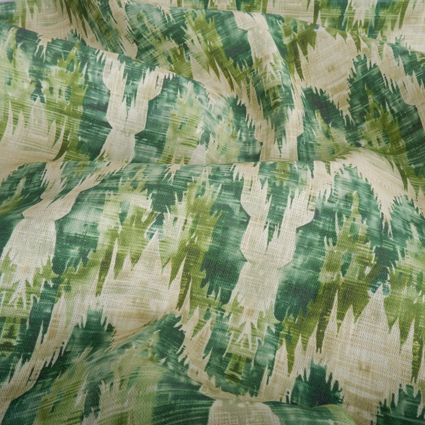 100% LINEN Fabric Abstract zigag WabiSabi - green print on linen japandi wabi sabi linen print 2087