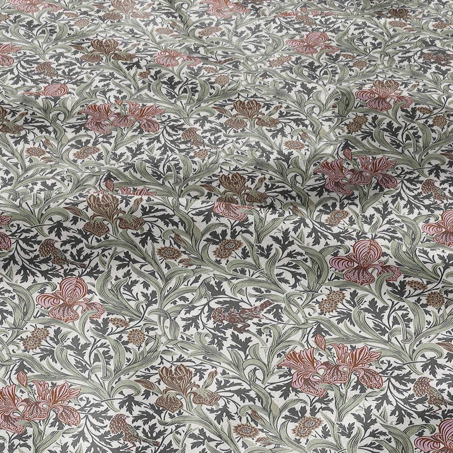 100% LINEN fabric Dearle Iris - Art Nouveau Art crafts linen Fabric - botanical Historical upholstery home textile