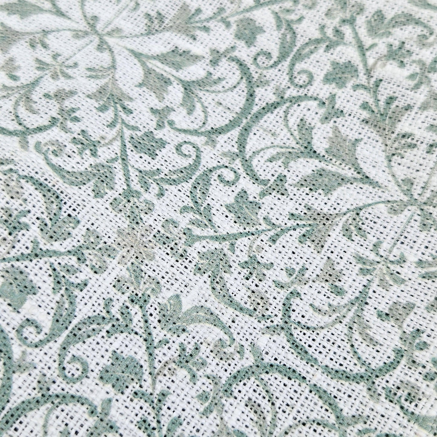 100% LINEN Fabric block print sage green on white - heavy linen fabric for upholstery home decor or medium for clothing 2559