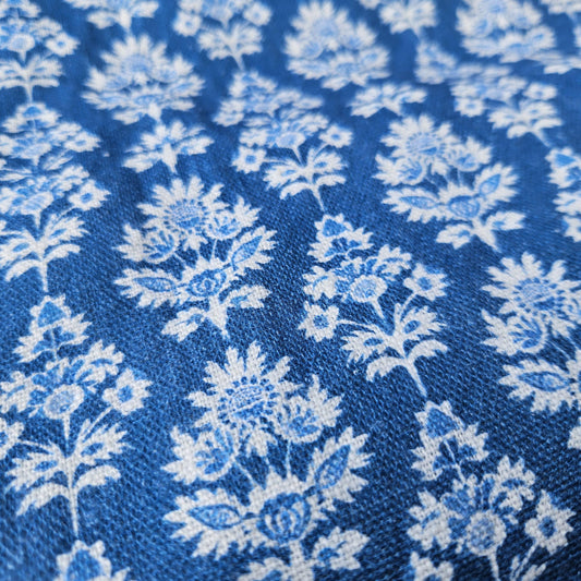 100% LINEN Fabric  blue block print - linen abstract fabric for upholstery home decor dress making 2587