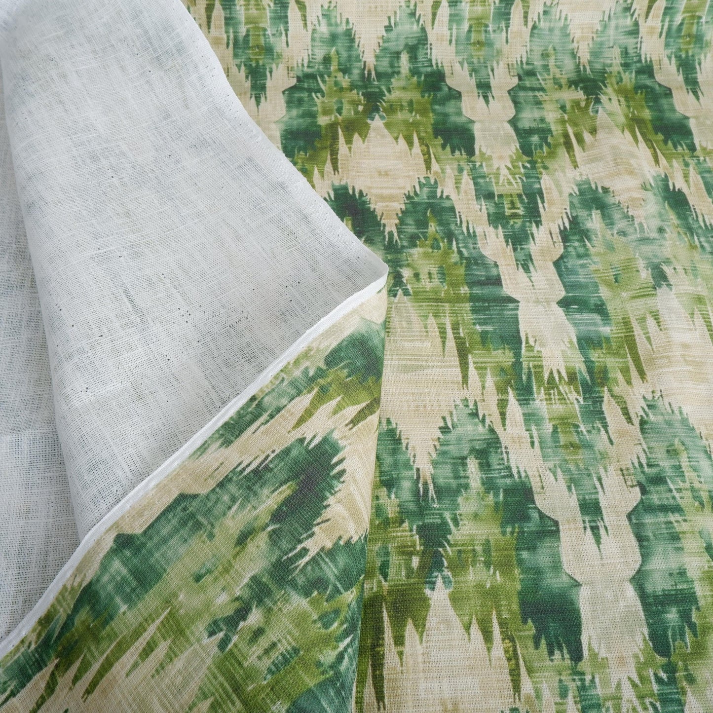100% LINEN Fabric Abstract zigag WabiSabi - green print on linen japandi wabi sabi linen print 2087