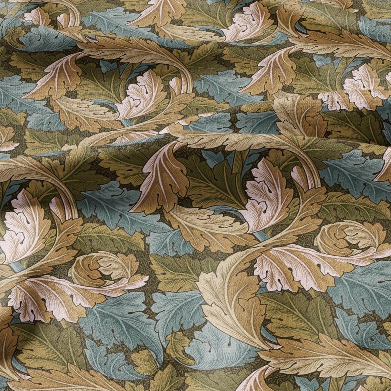 William Morris Acanthus print on 100% LINEN - Victorian Art crafts linen Fabric - botanical Historical upholstery home textile