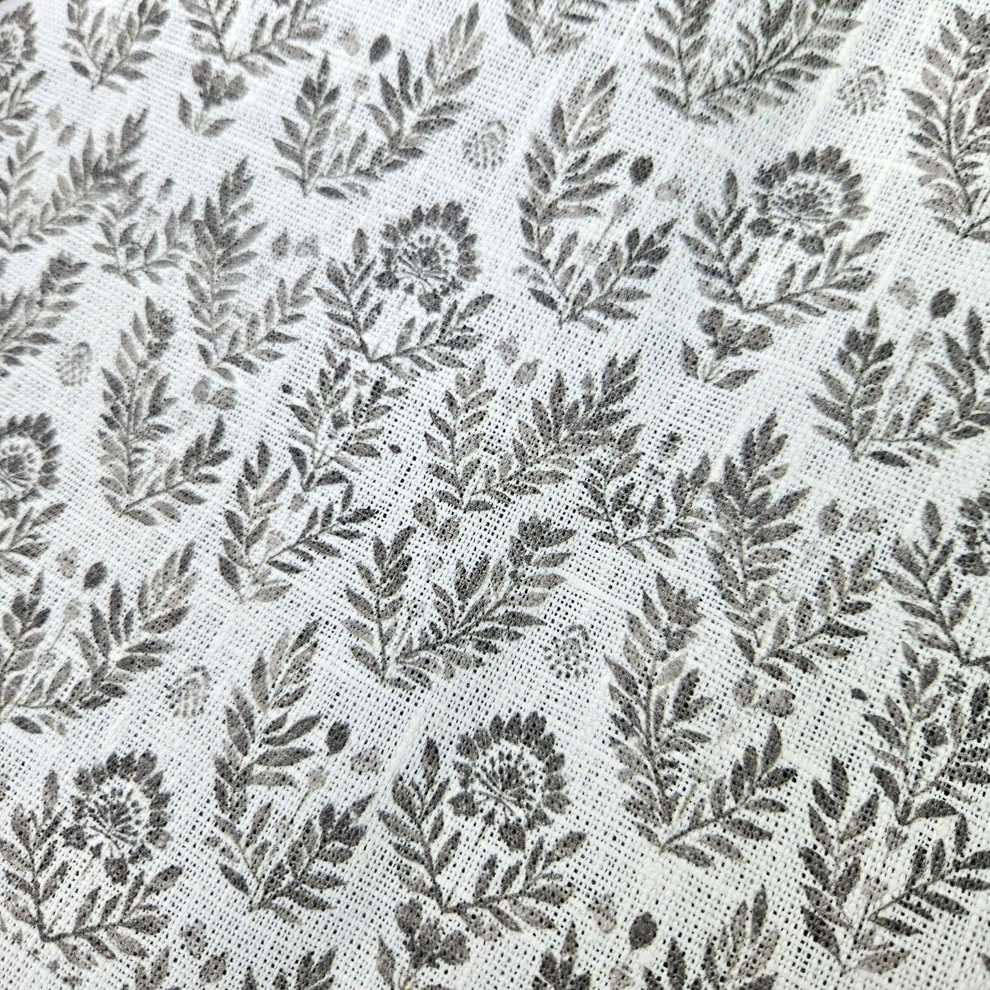100% LINEN Fabric block print grey white - heavy linen fabric for upholstery home decor or medium for clothing 368W