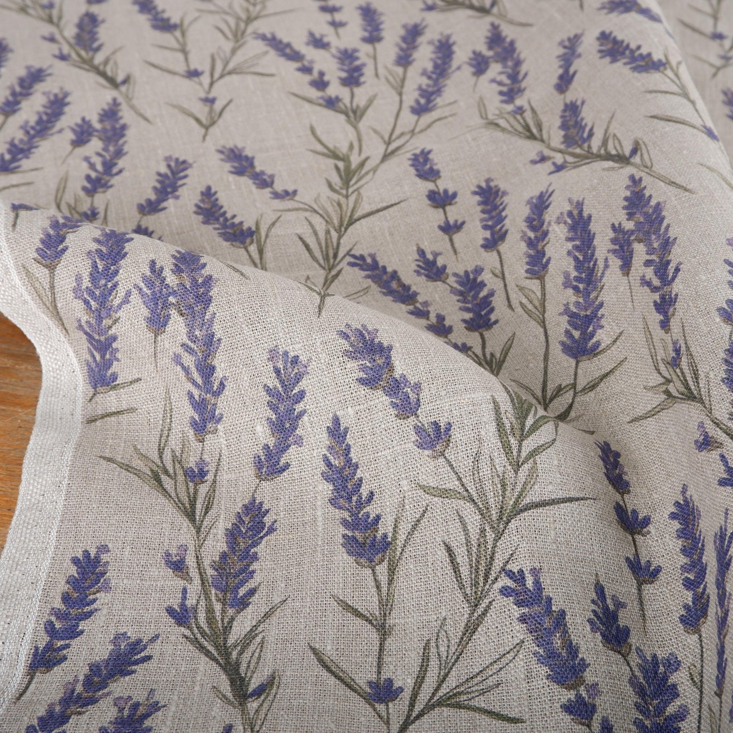 100% LINEN Fabric LAVENDER print on oatmeal linen - French county linen floral upholstery dress making curtains