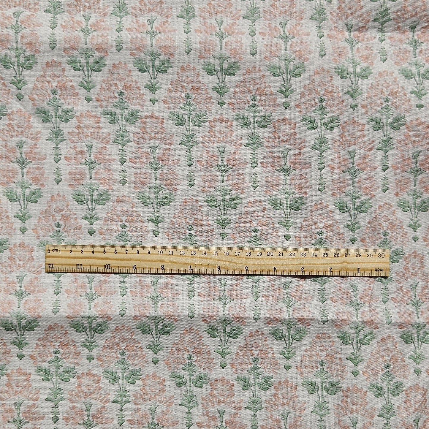 100% LINEN Fabric floral - Pastel Botanical block print fabric large flowers pink blue green for upholstery curtains home textile 2572