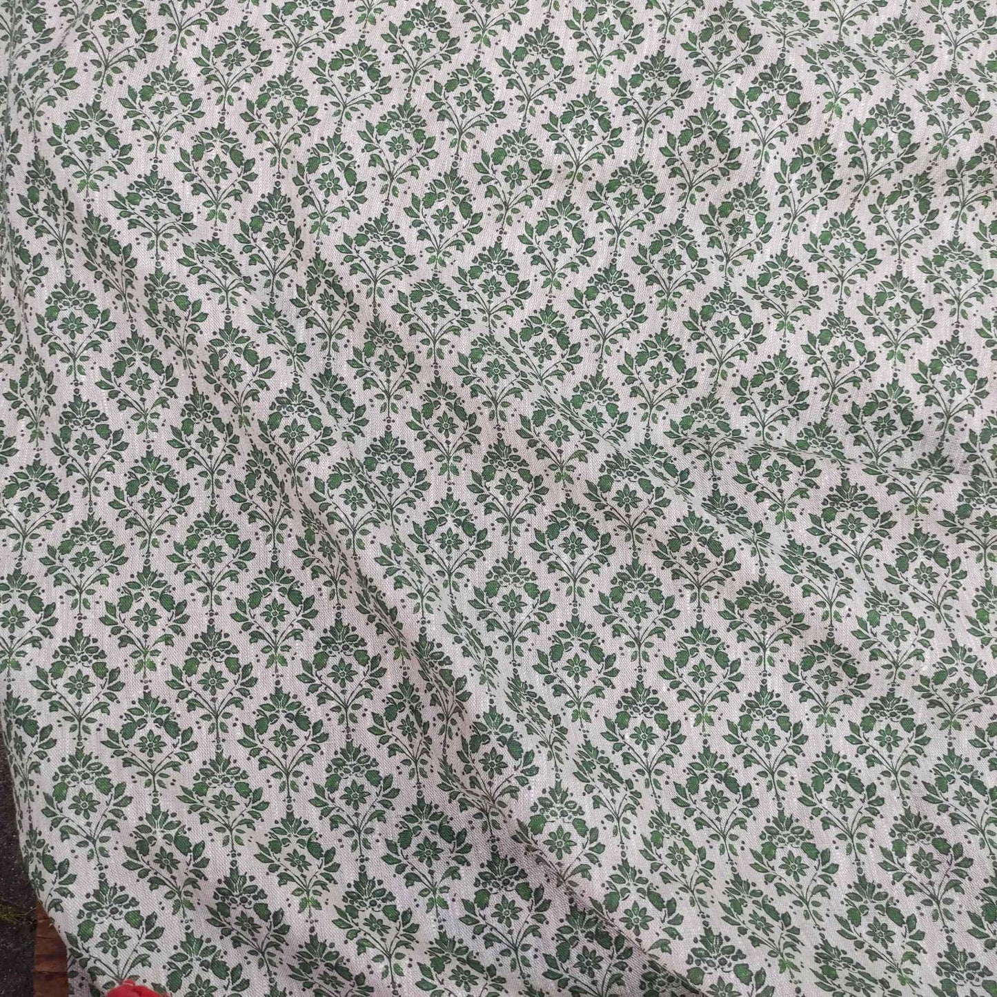 100% LINEN Fabric french green block print on oatmeal natur linen, upholstery linen fabric for home decor 340