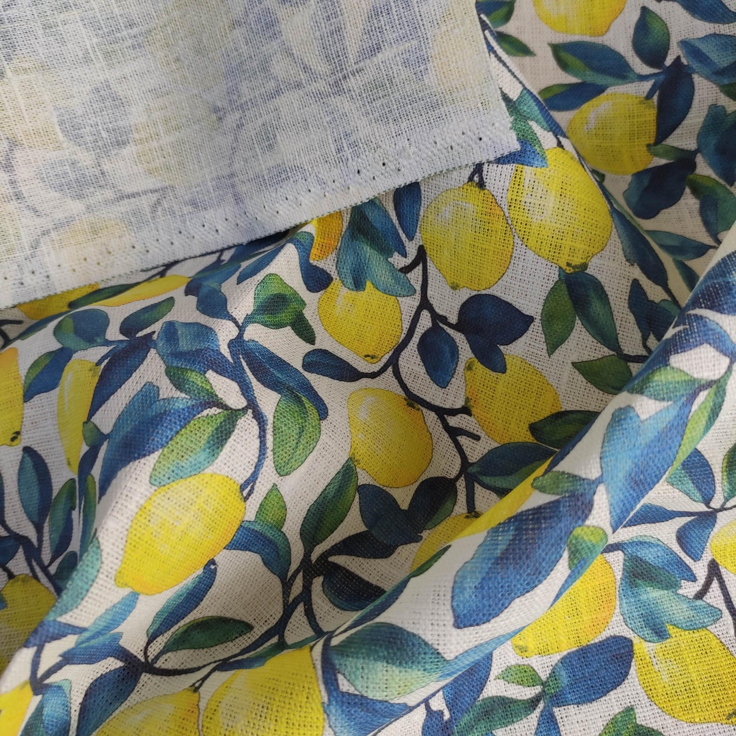 100% LINEN Fabric lemons print, oatmeal natur linen with Italian citrus print, linen fabric home decor upholstery with Italian lemon print