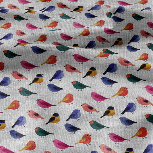 100% LINEN Fabric Colorful birds print on oatmeal natur linen- animal modern - sewing clothing home textile light upholstery 2887