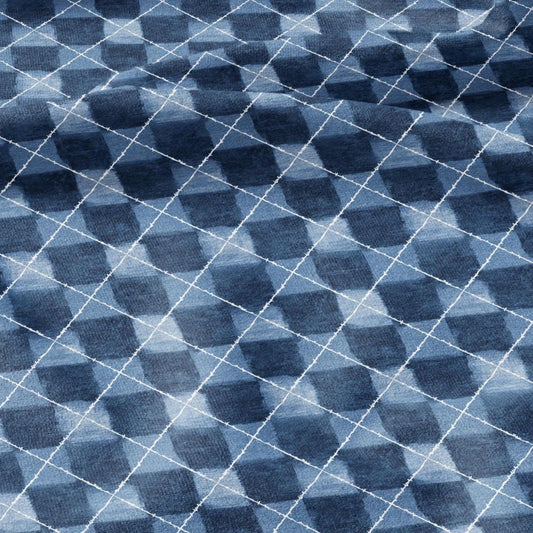 100% LINEN Fabric indigo blue print - Shibori abstract squares - upholstery curtains dress making 2978