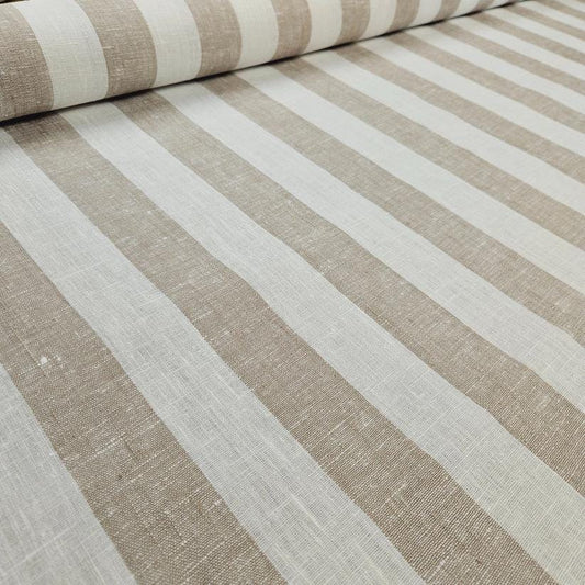 Premium Linen striped Fabric in black white | Heavy weight French large stripes in tan white Heavy weight linen fabric 510H