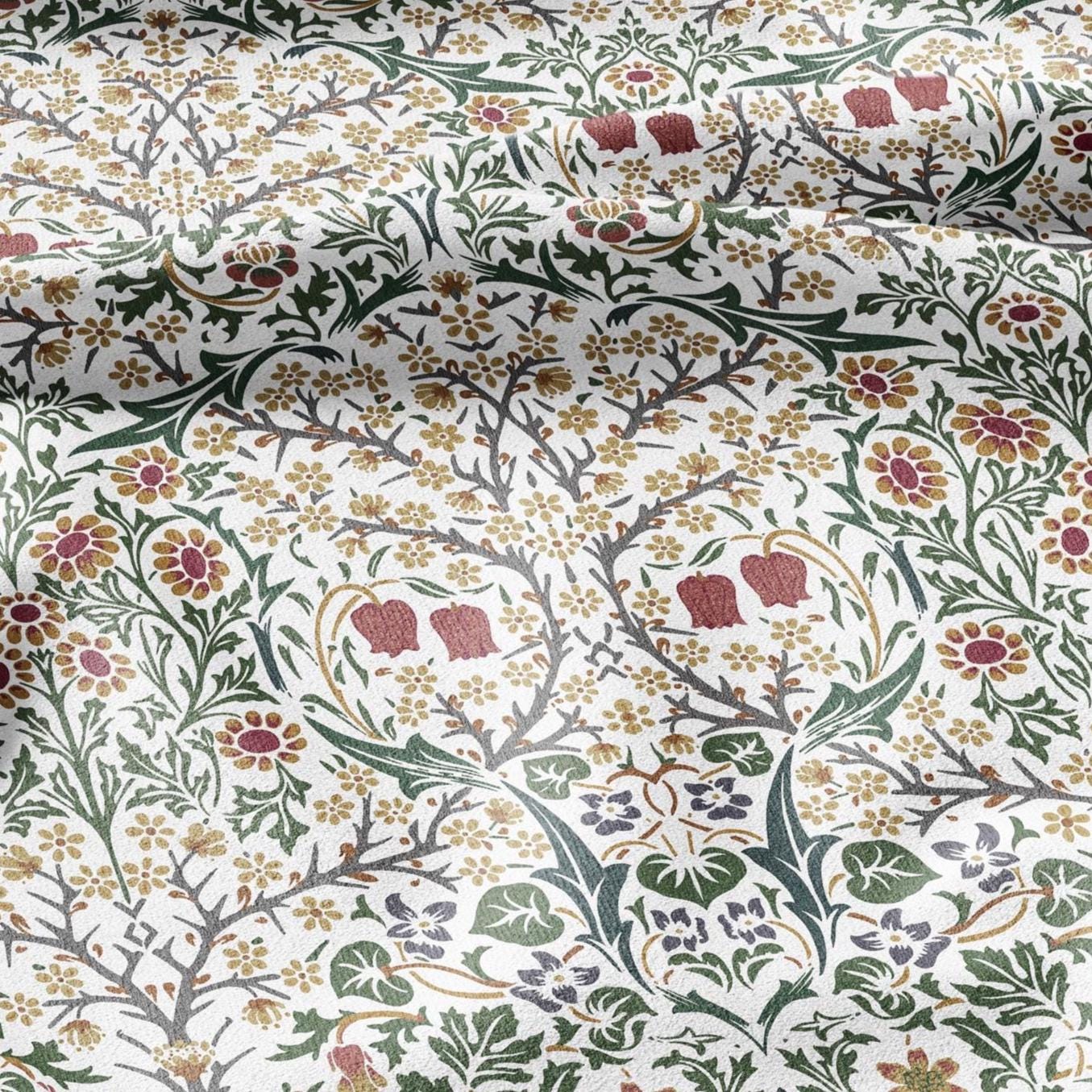William Morris Blackthorn 100% LINEN Fabric - British linen floral upholstery home textile Victorian fabrics blue green 3179