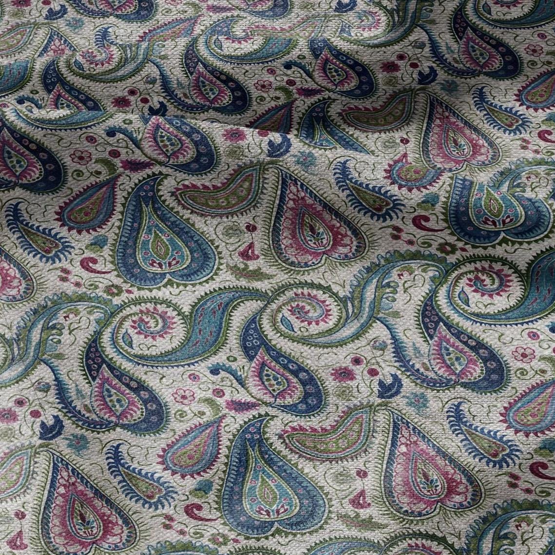 100% LINEN Fabric Paisley print - colorful indian block print on linen print upholstery curtains dress making
