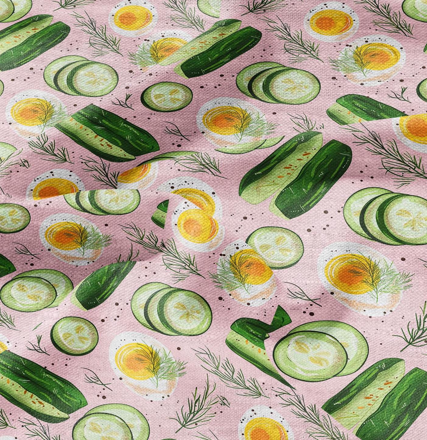 100% LINEN Fabric floral with Lithuania pink soup print - linen fabric cucumber egg dill print upholstery home decor curtains pillowcases