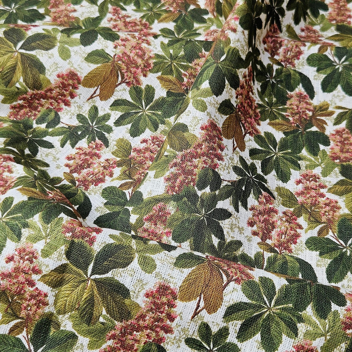 100% LINEN Fabric Chestnut tree print - French linen floral blossom - for upholstery heavy or medium for dressmaking 2644