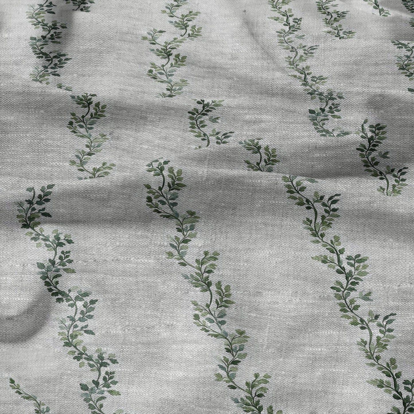 100% LINEN Fabric greenery stripe print - oatmeal neutral fabric with green print - linen fabric upholstery home decor dressmaking 2709