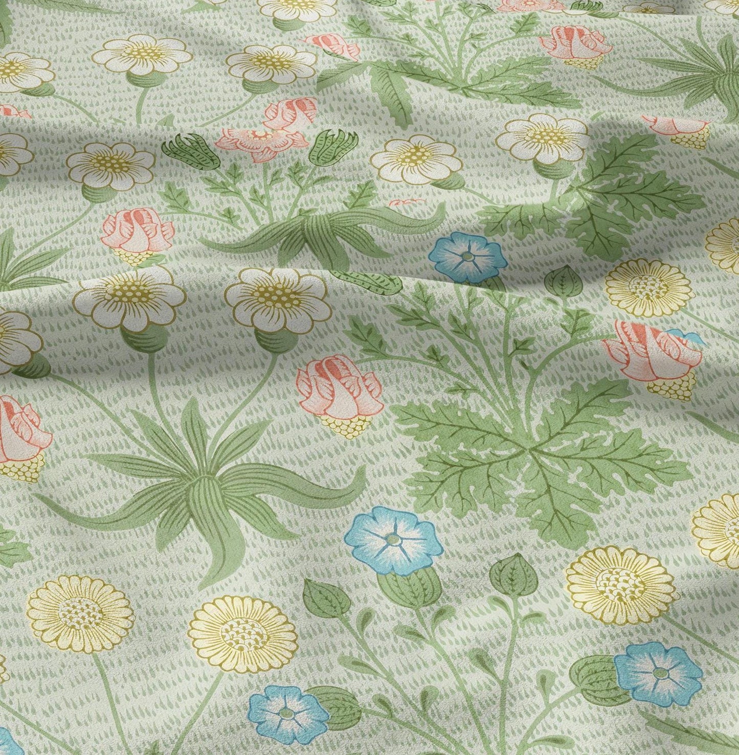 William Morris Daisy green 100% LINEN Fabric, British design linen floral upholstery home textile Victorian fabrics