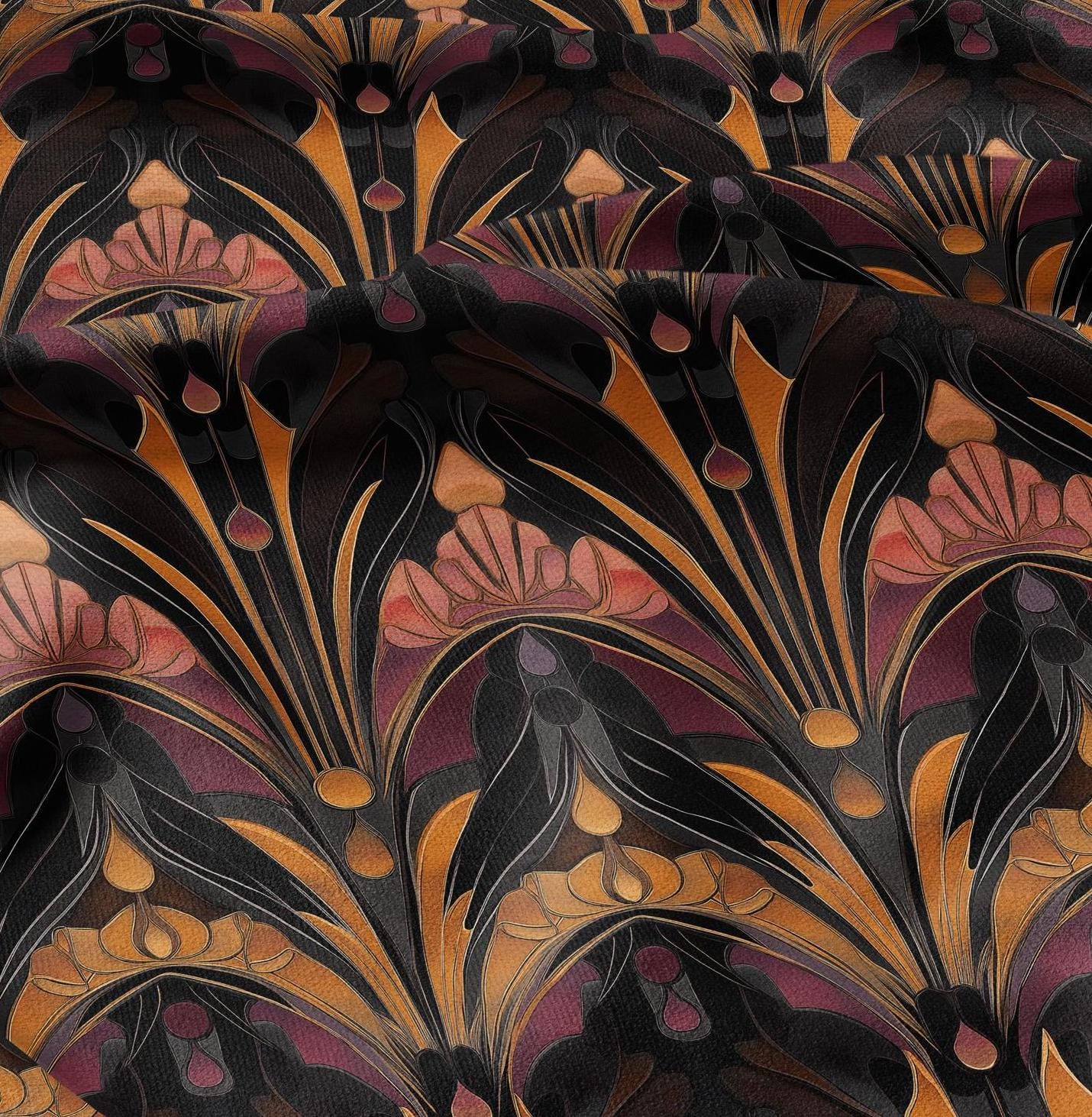 100% LINEN Fabric Art deco floral - dark botanical linen Fabric LithuanianLinen for upholstery dressmaking curtains home textile Art Nouveau