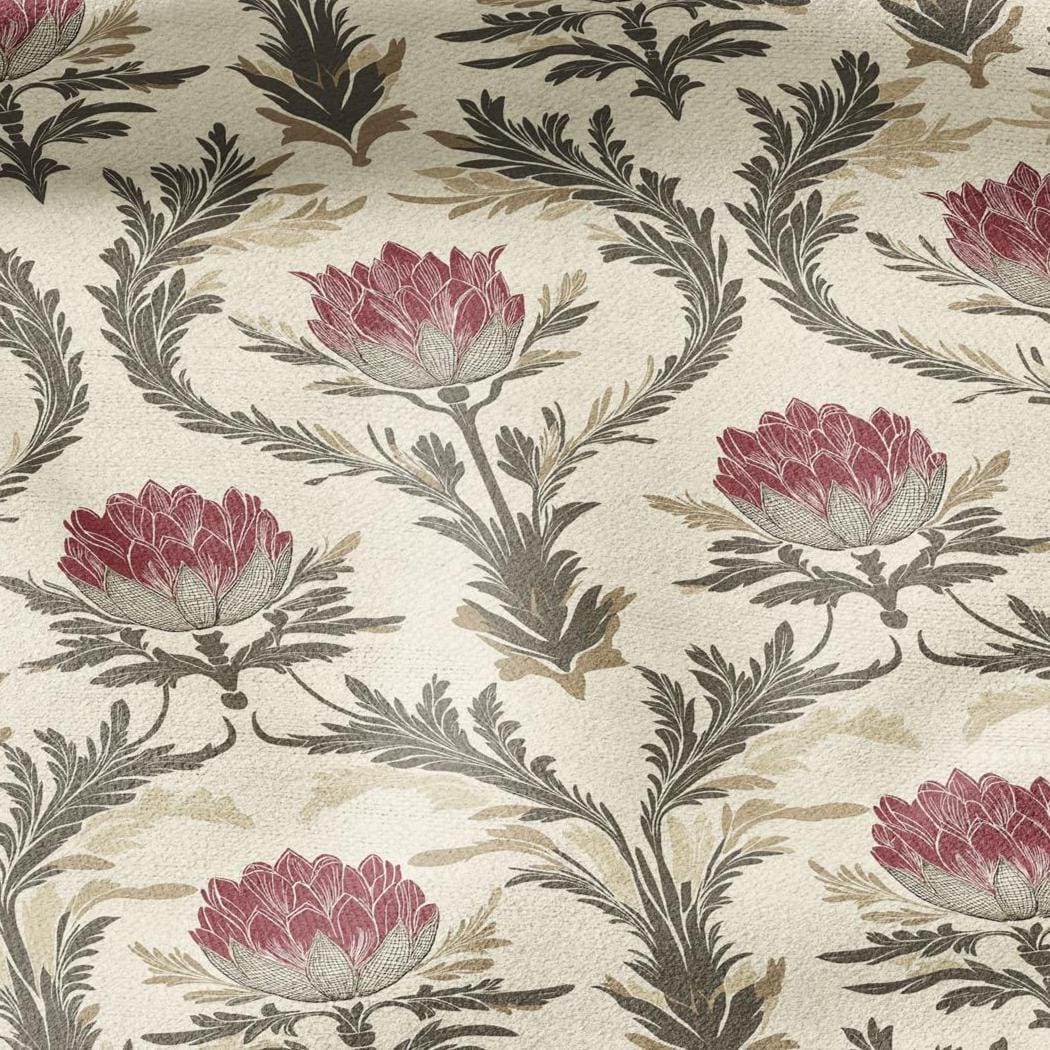 100% LINEN Fabric block print - , oatmeal natur linen fabric with blue floral print, heavy linen fabric for upholstery home decor 2014