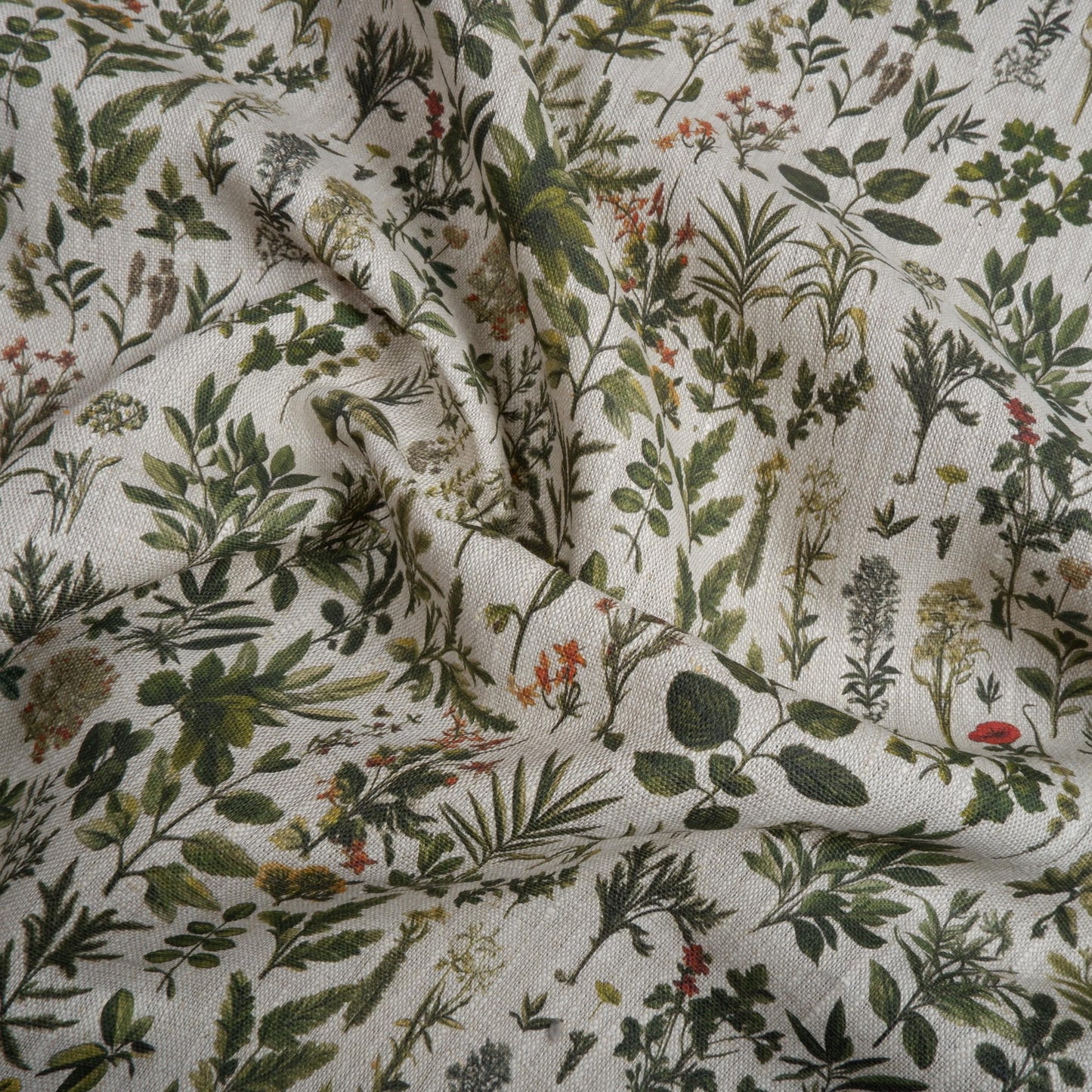 100% LINEN Fabric French Herbs pattern on oatmeal linen fabric, Provence French country floral heavy linen fabric for upholstery home decor