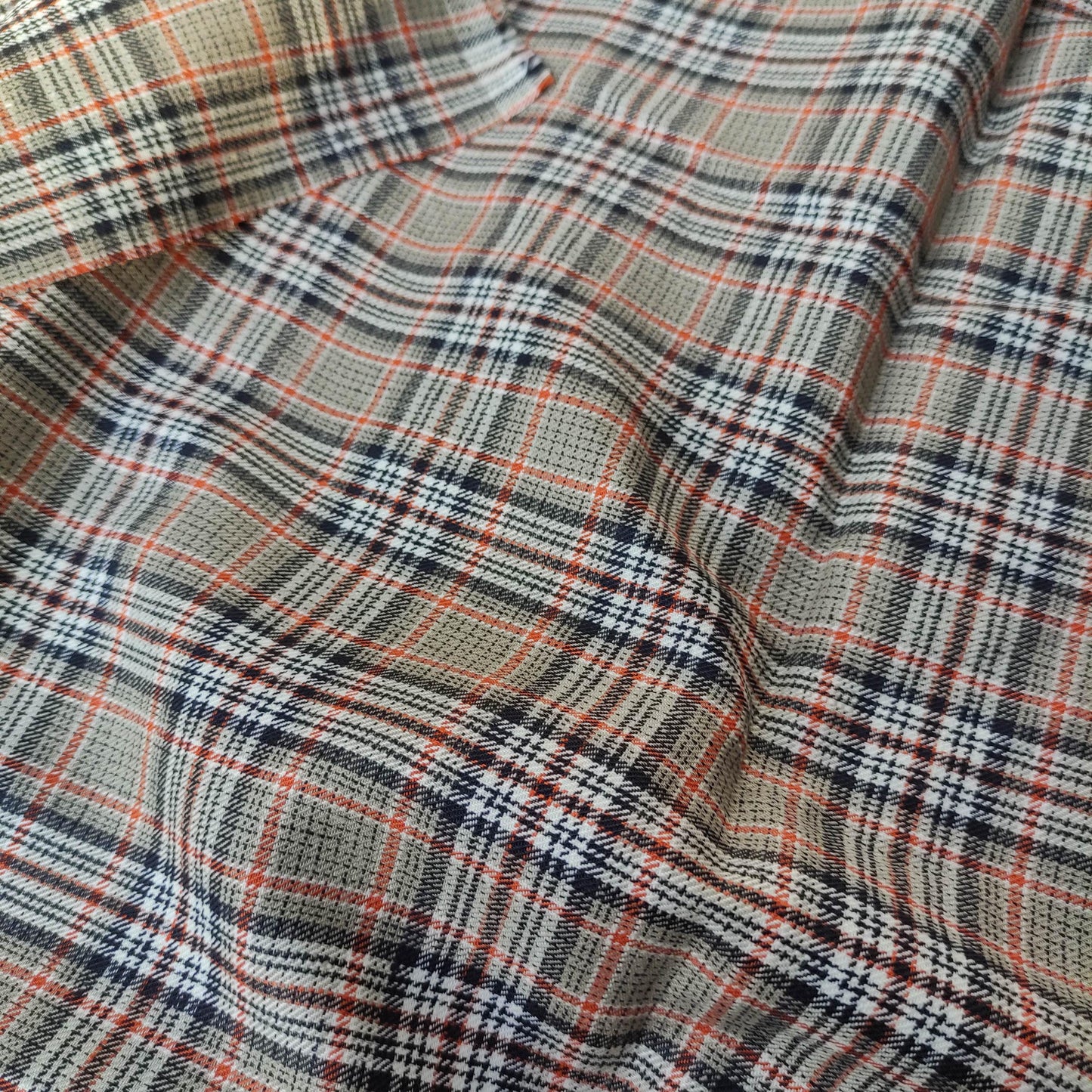 Premium Linen checked Fabric in black natural brown linen | malmo check Medium weight natural black brown