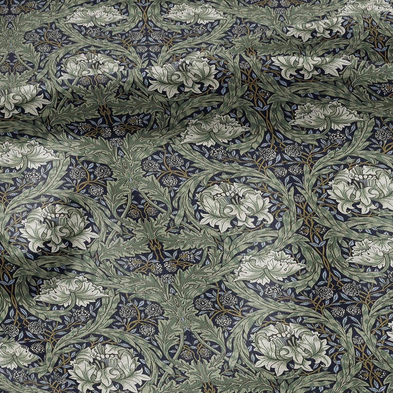 William Morris African marigold green print on 100% LINEN - Victorian Art crafts linen Fabric - botanical Historical upholstery home textile