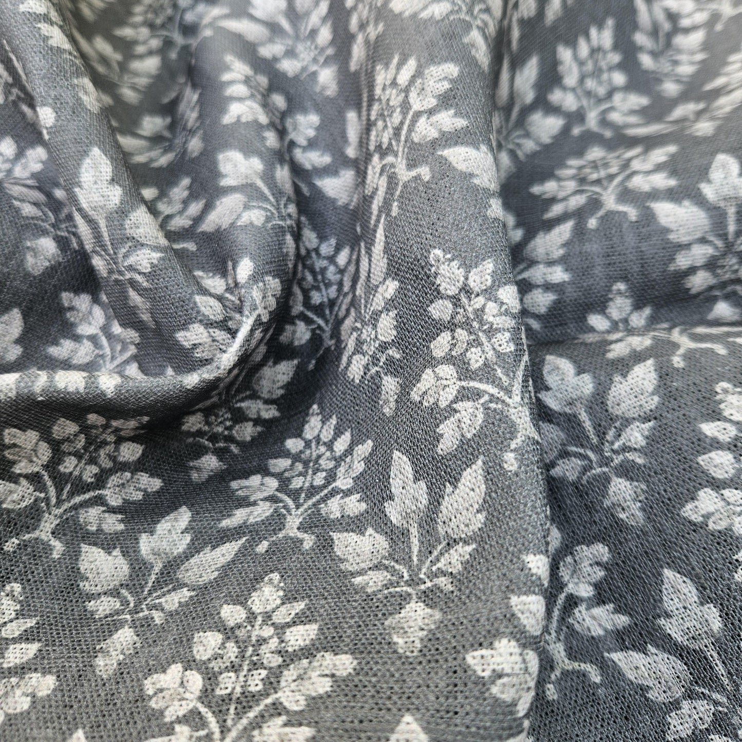 100% LINEN Fabric block print grey - heavy linen fabric for upholstery home decor or medium for clothing 2560