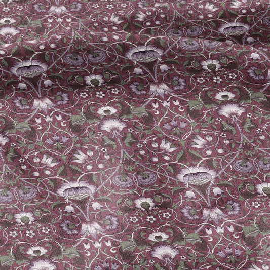 William Morris Lodden print on 100% LINEN - Burgundy Victorian Art crafts linen Fabric - botanical Historical upholstery home textile 2986B