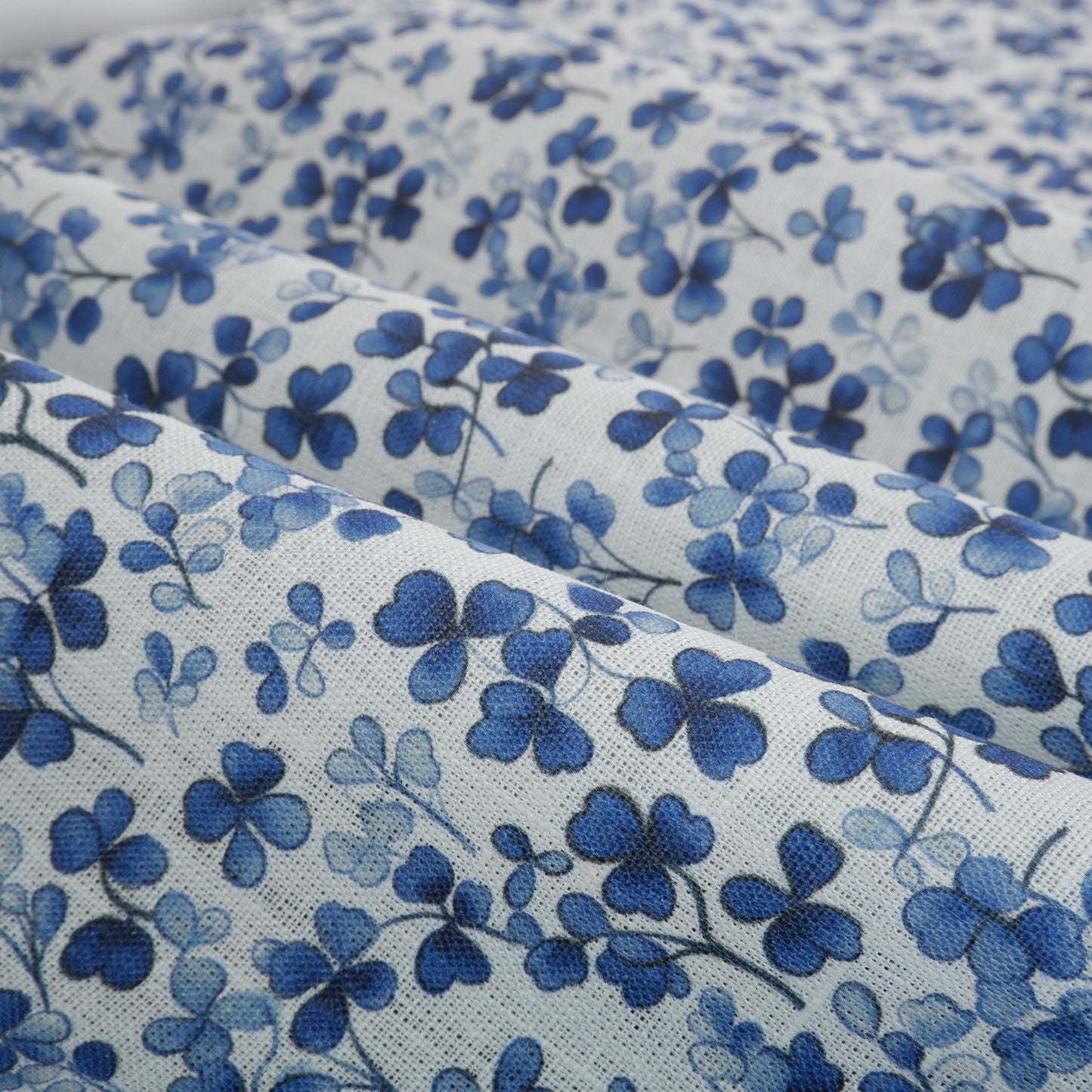100% LINEN Fabric Blue Clover print - modern floral contemporary print on linen fabric upholstery dress making curtains