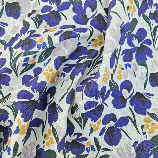 100% LINEN Fabric purple floral print - heavy linen fabric with dark purple print for upholstery home decor curtains dress making 2265