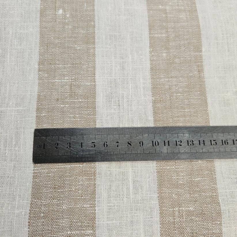 Premium Linen striped Fabric in black white | Heavy weight French large stripes in tan white Heavy weight linen fabric 510H